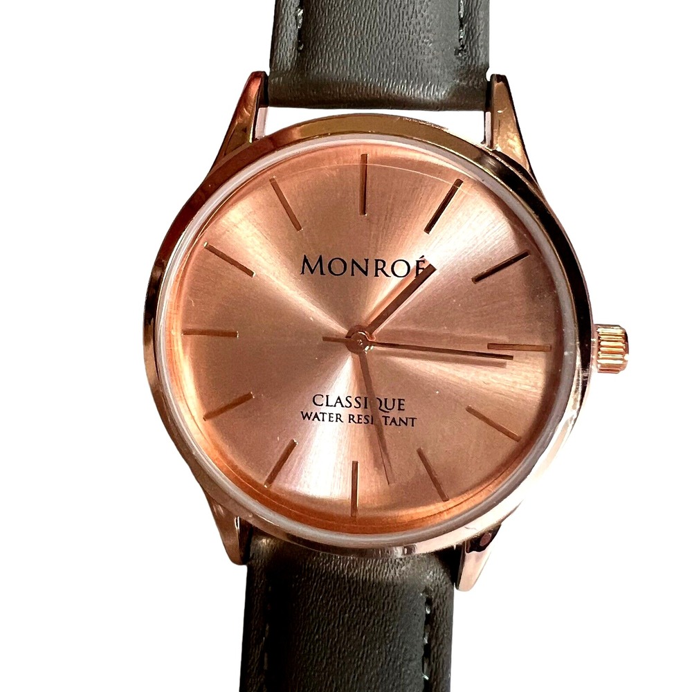 Monroe by Maestro Women Classique Watch Rose Gold Grey Leather Strap Minimalist